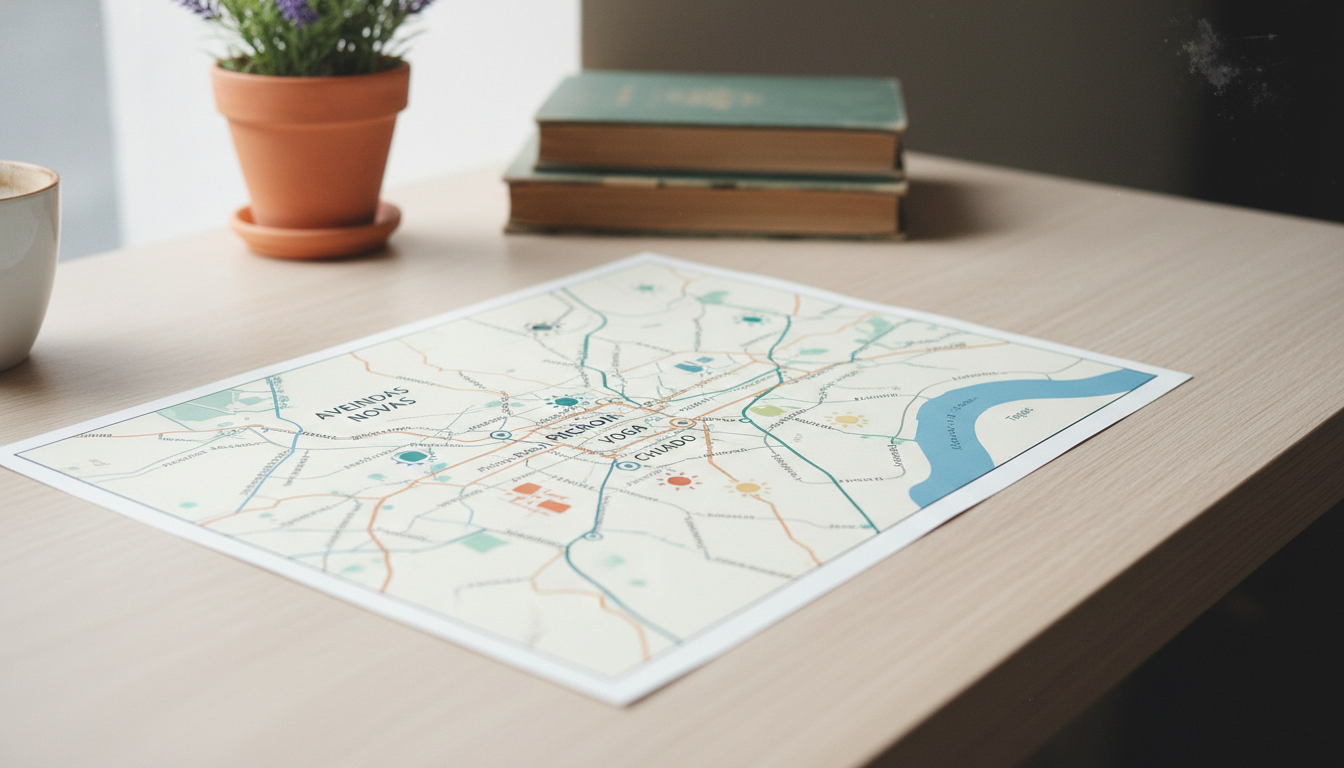 Map of central Lisbon showing yoga studio locations marked with pins in neighborhoods like Avenidas Novas, Príncipe Real, and Santos. Clean, illustrated map style with metro lines visible.